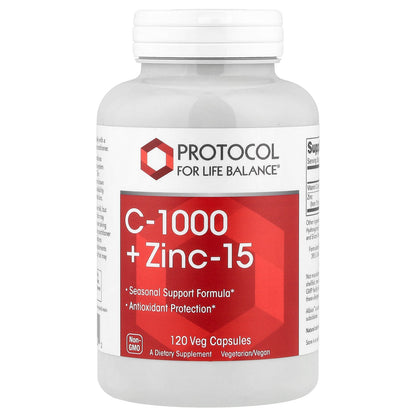 Protocol for Life Balance, C-1000 + Zinc-15, 120 Veg Capsules
