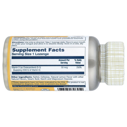 Solaray, Vitamin D-3 Lozenges, Natural Lemon, 50 mcg, 60 Lozenges