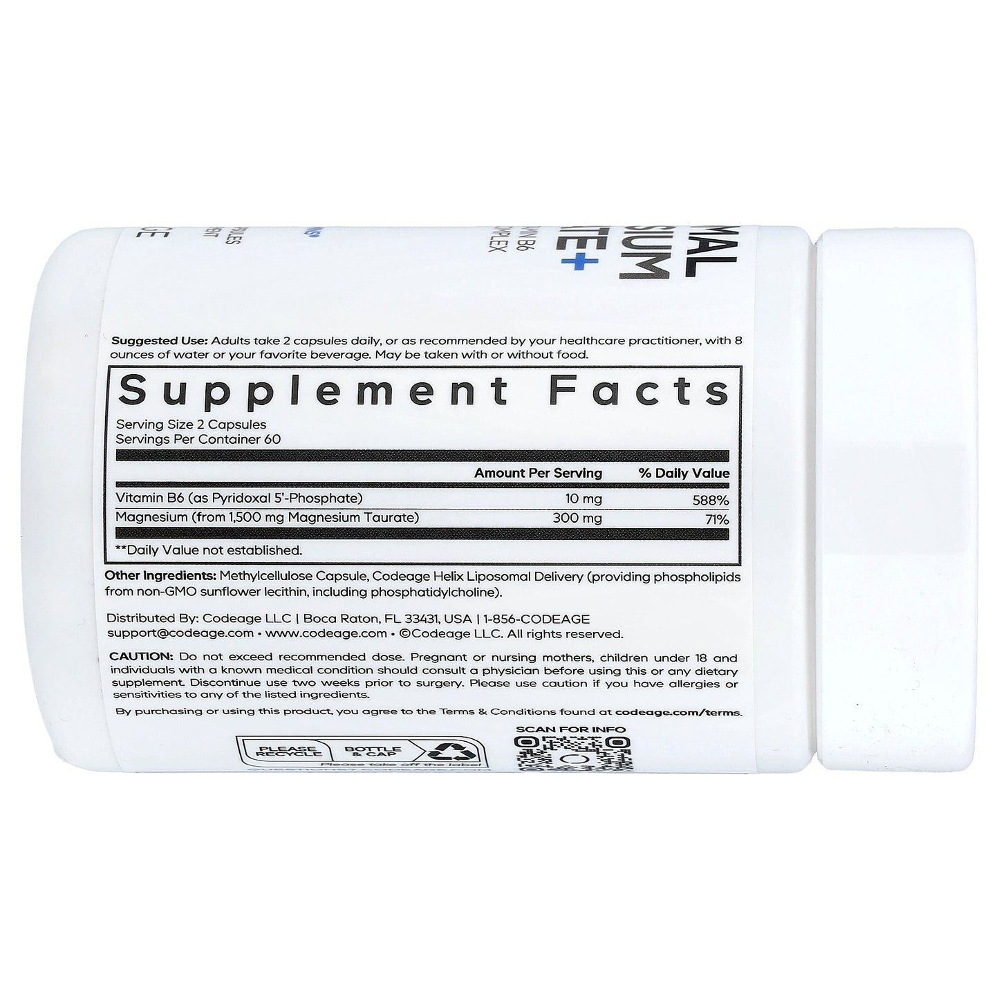 Codeage, Liposomal Magnesium Taurate+, 120 Vegetable Capsules