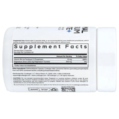 Codeage, Liposomal Magnesium Taurate+, 120 Vegetable Capsules