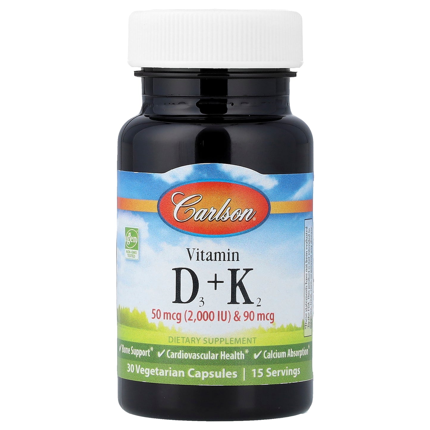 Carlson, Vitamins D3 + K2, 30 Vegetarian Capsules