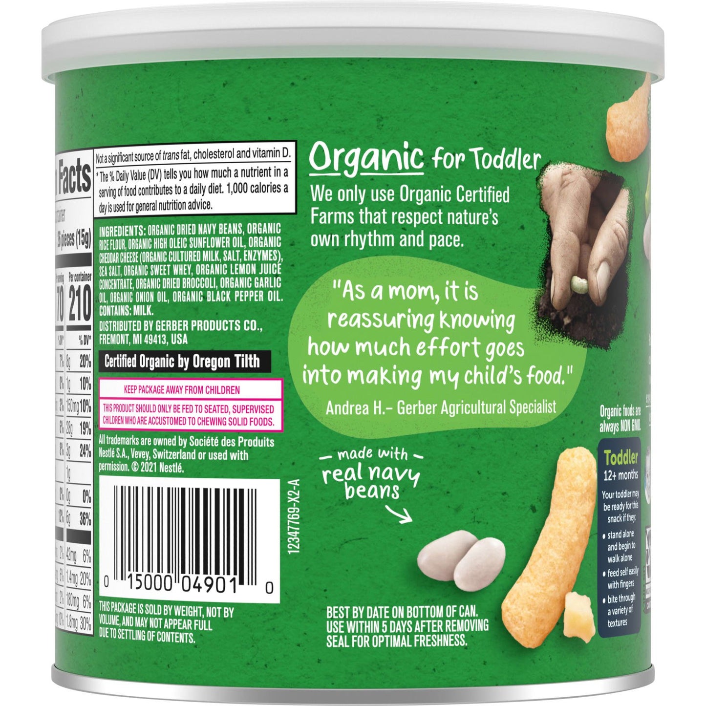 Gerber, Organic for Toddler, Lil' Crunchies, Baked Snack Made with Beans, 12+ Months, White Cheddar Broccoli, 1.59 oz (45 g)