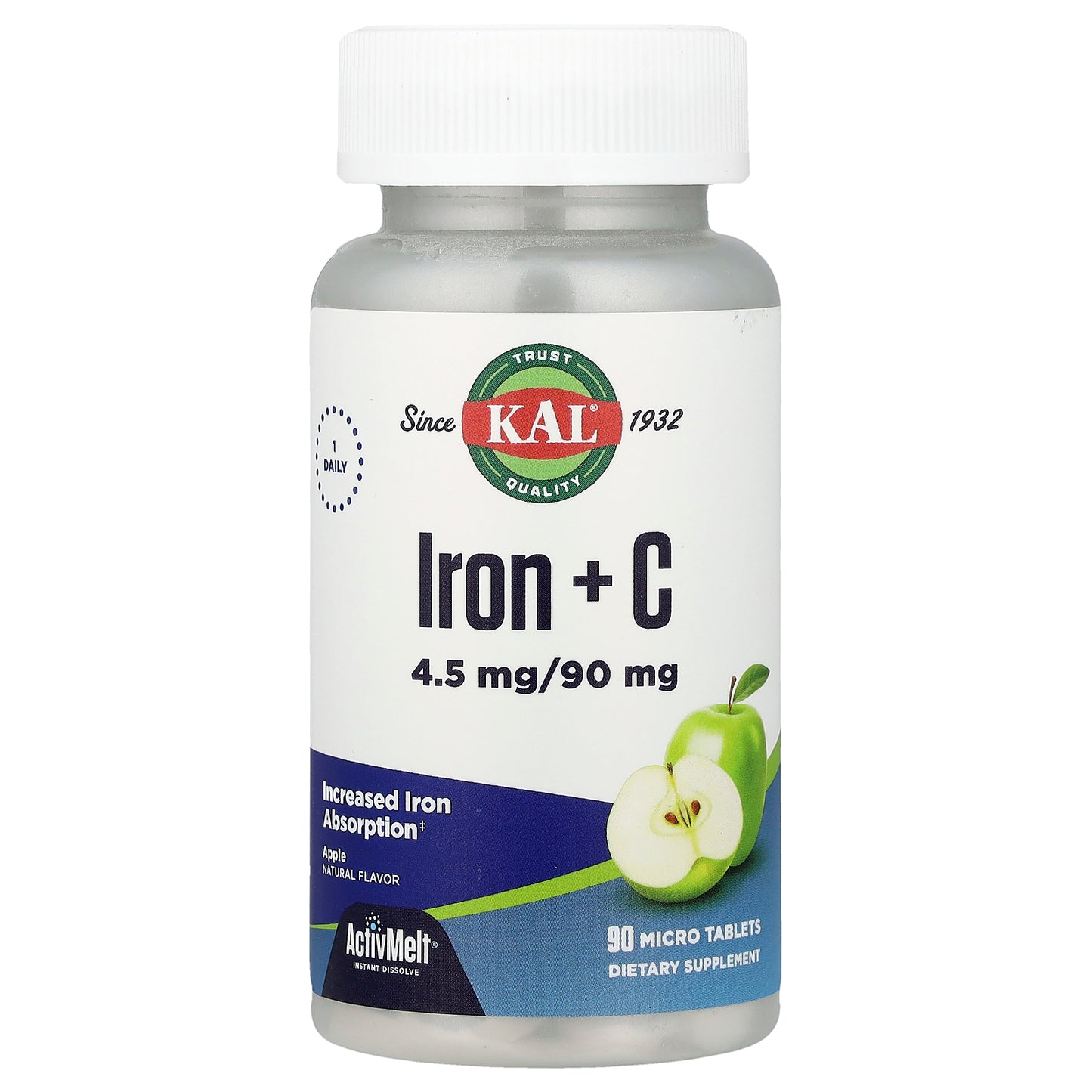 KAL, Iron + C, Apple, 90 Micro Tablets