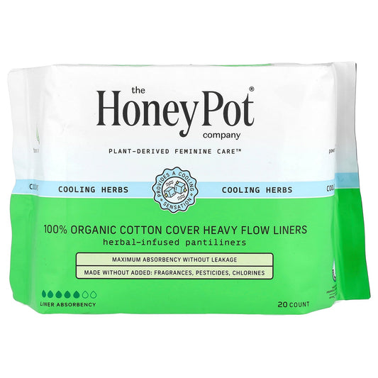 The Honey Pot Company, 100% Organic Cotton Cover Heavy Flow Liners, 20 Count