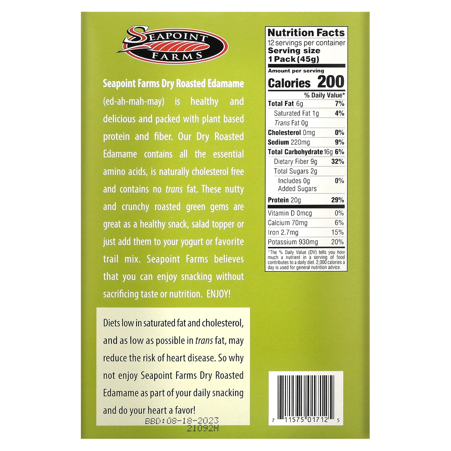 Seapoint Farms, Dry Roasted Edamame, Wasabi, 12 Packs, 1.58 oz (45 g) Each