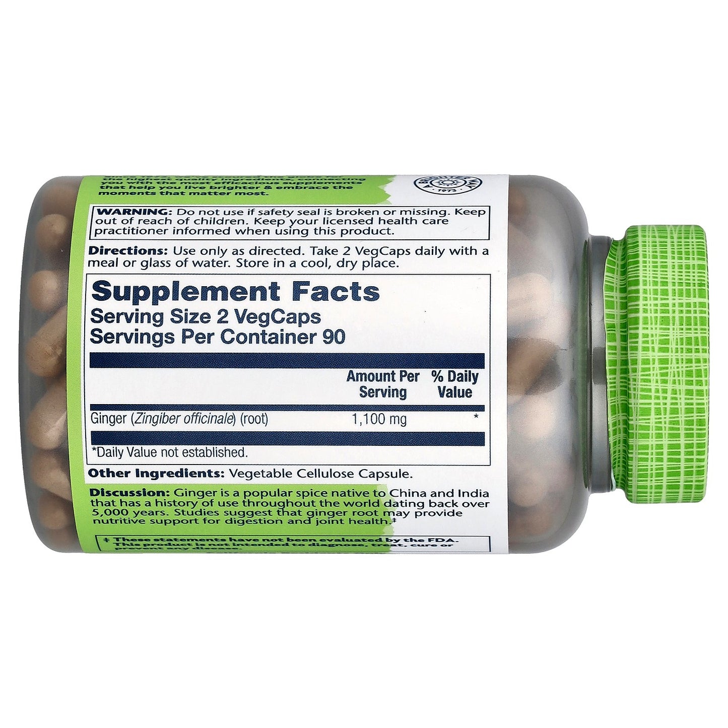 Solaray, True Herbs, Ginger, 180 VegCaps (550 mg per Capsule)