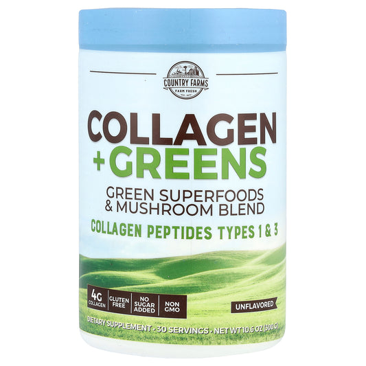 Country Farms, Collagen + Greens, Unflavored, 10.6 oz (300 g)