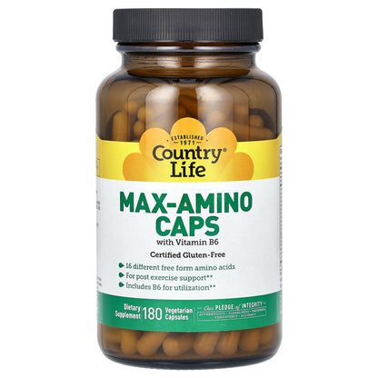 Country Life, Max-Amino Caps with Vitamin B-6, 180 Vegetarian Capsules