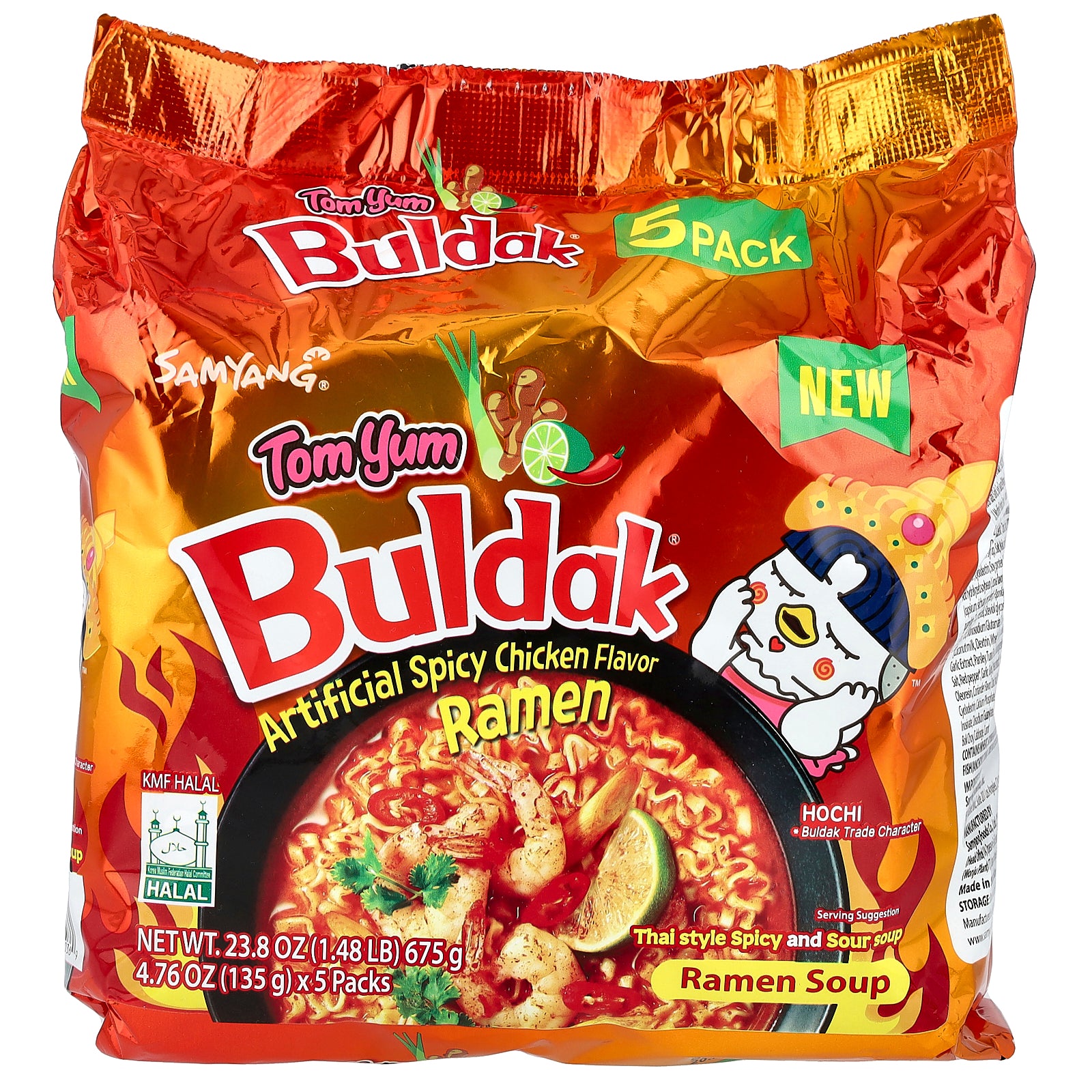 Buldak, Buldak®, Ramen Soup, Spicy Chicken, Tom Yum , 5 Packs, 4.76 oz (135 g) Each