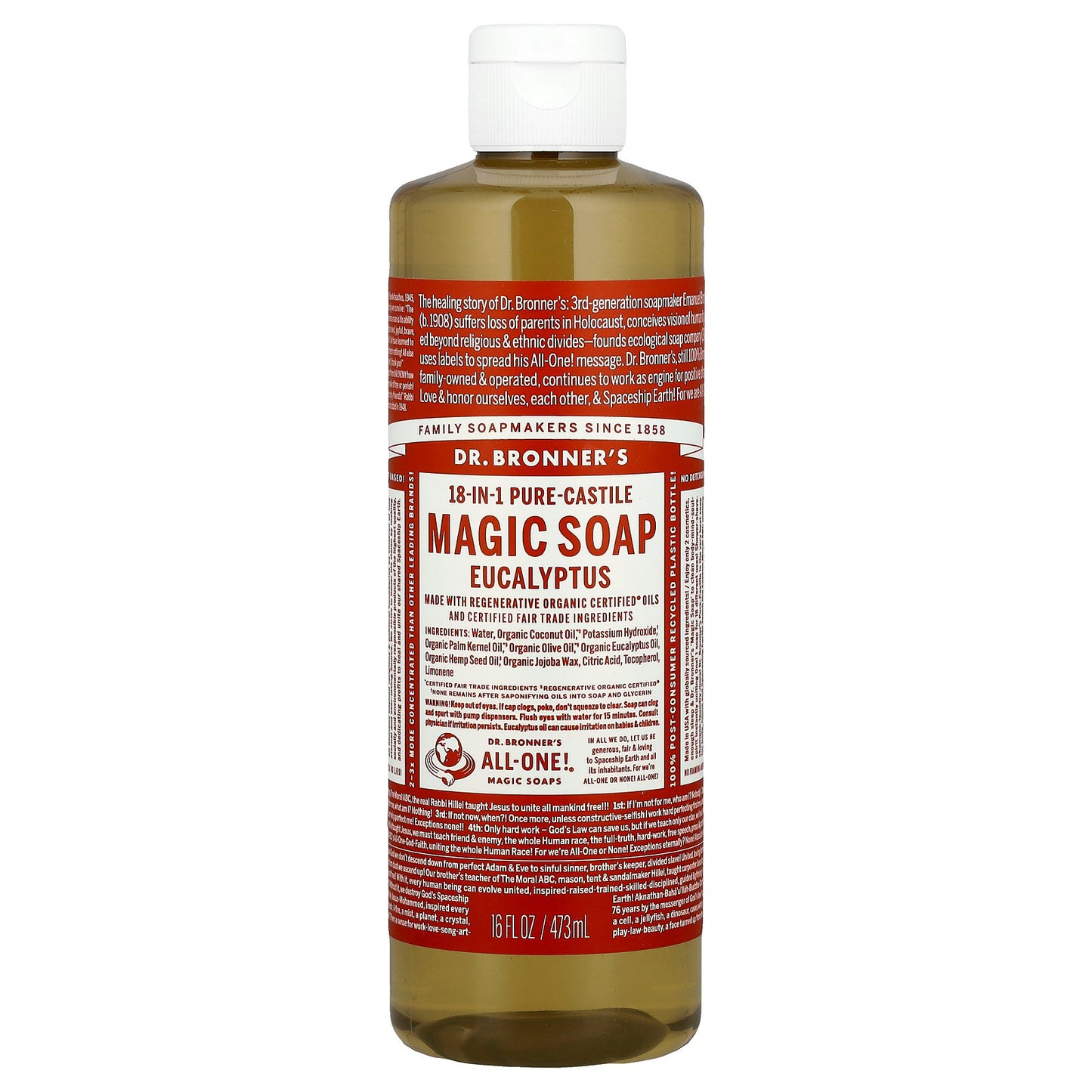 Dr. Bronner's, 18-in-1 Pure-Castile Magic Soap, Eucalyptus, 16 fl oz (473 ml)