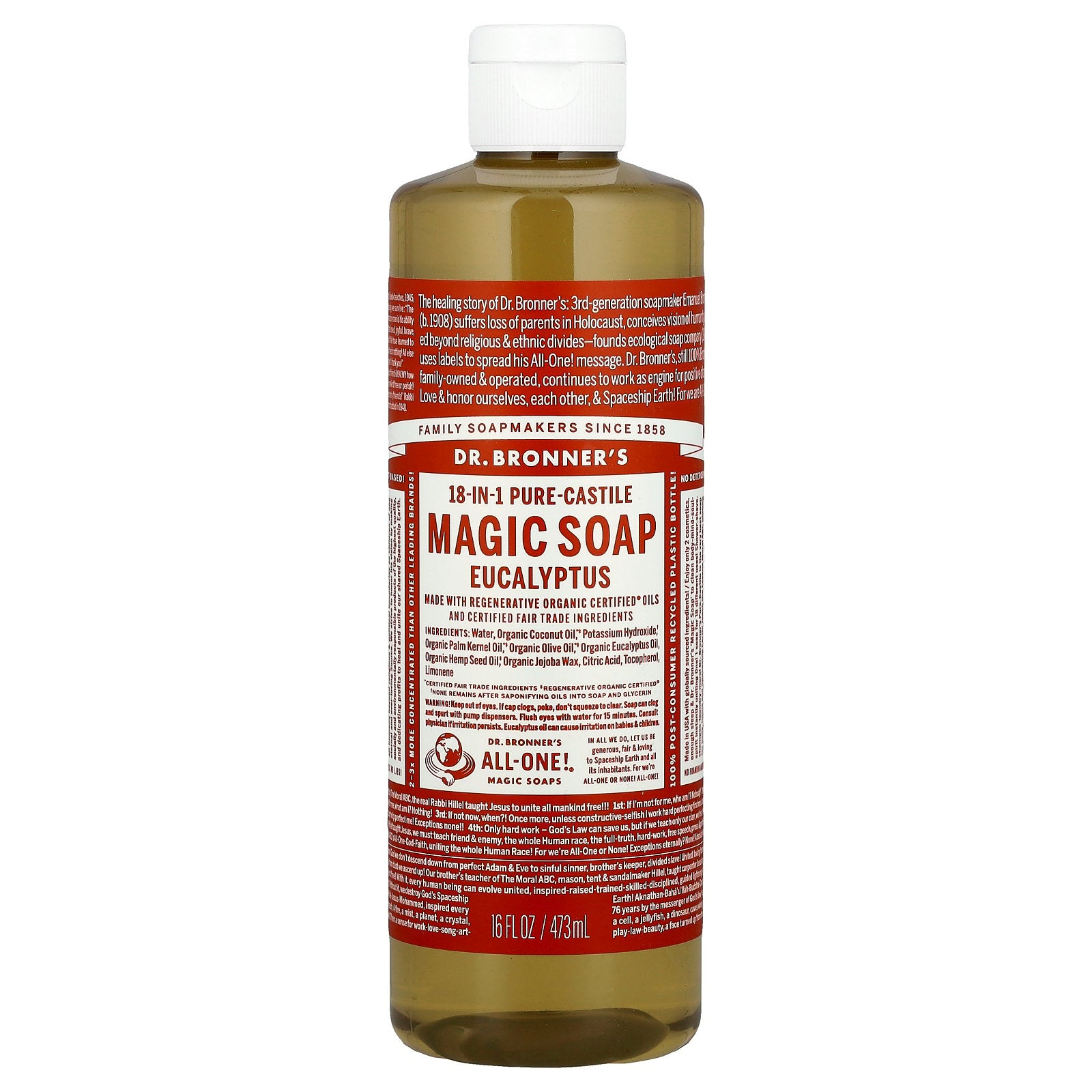 Dr. Bronner's, 18-in-1 Pure-Castile Magic Soap, Eucalyptus, 16 fl oz (473 ml)