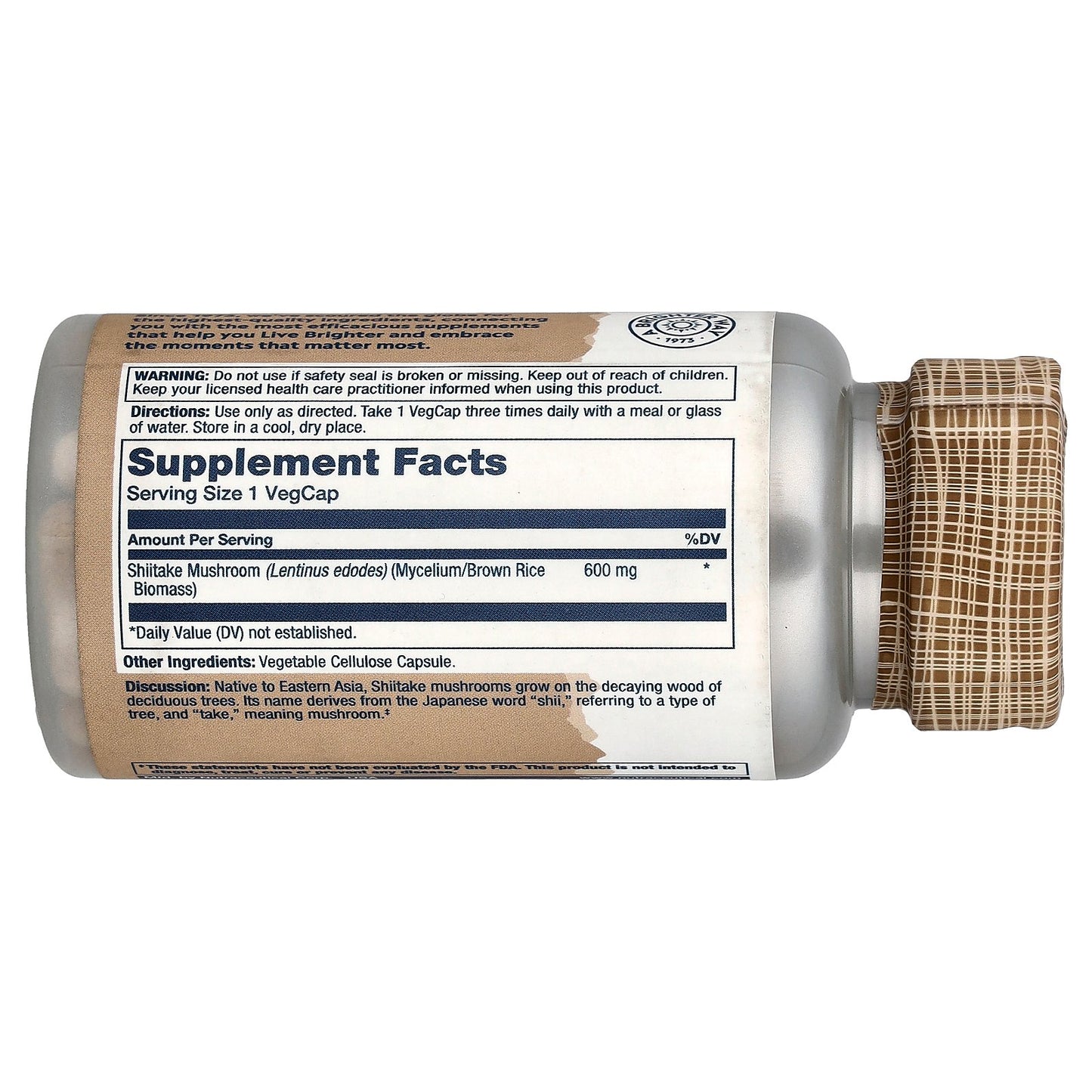 Solaray, Mushrooms, Shiitake Mushroom, 600 mg, 100 VegCaps