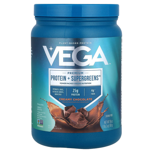 Vega, Premium, Protein + Supergreens™, Creamy Chocolate, 1 lb 2 oz (510 g)