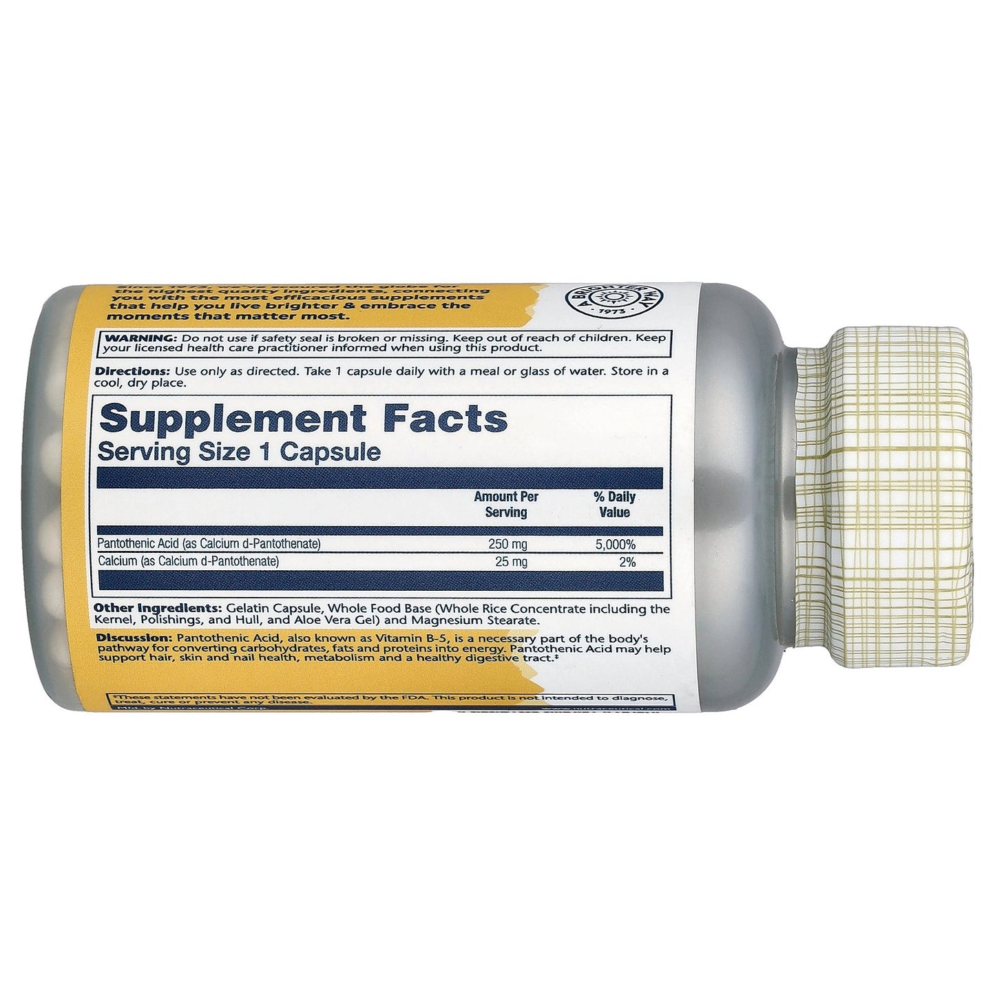 Solaray, Pantothenic Acid, 100 Capsules