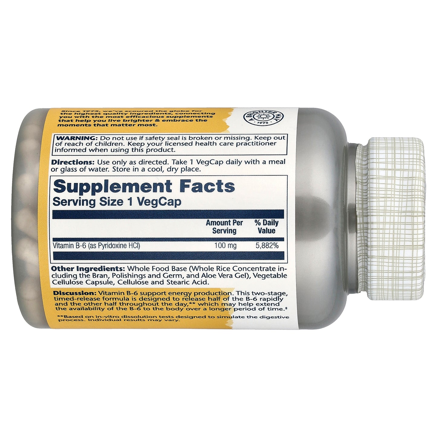 Solaray, Vitamin B-6, Timed Release, 100 mg, 120 VegCaps