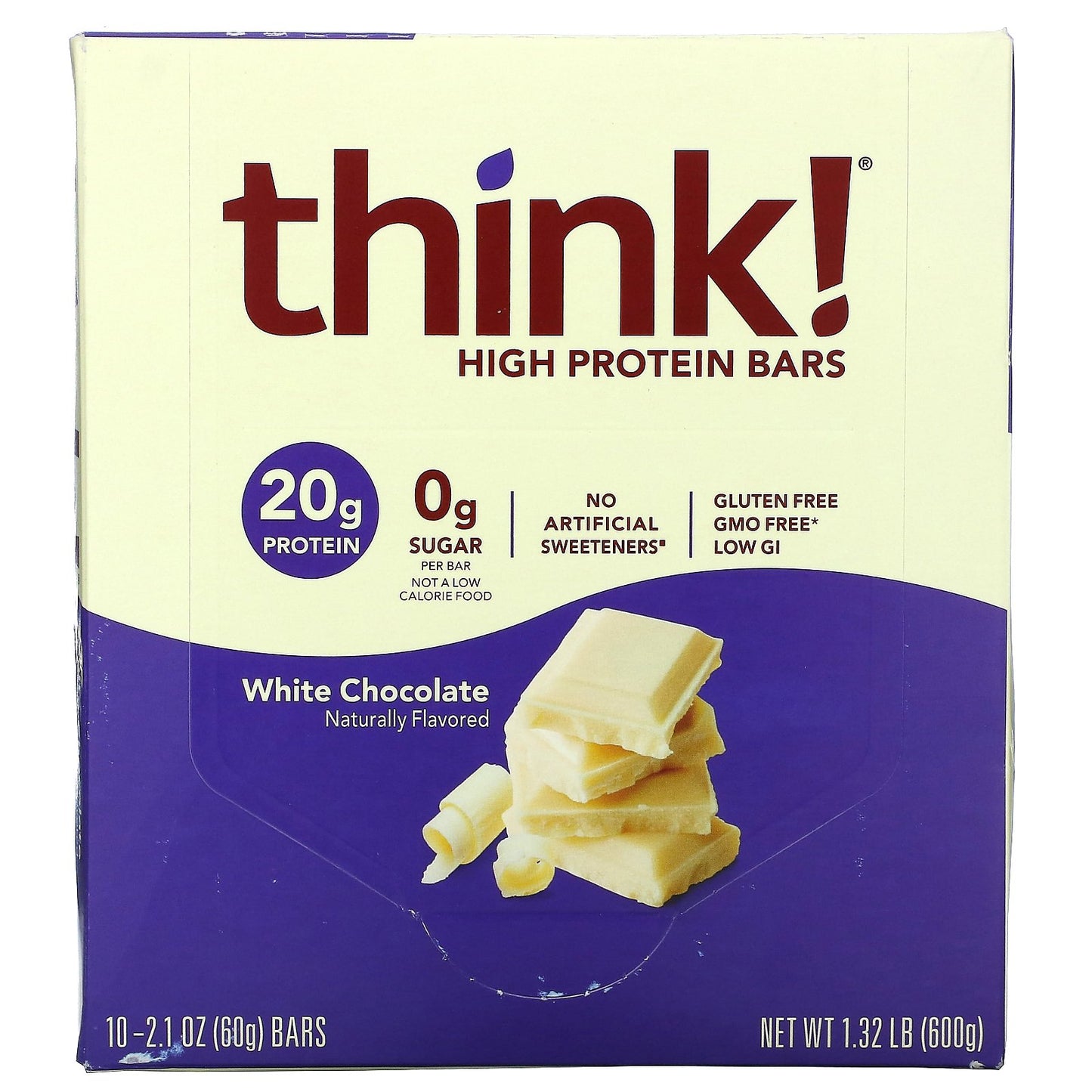 Think !, High Protein Bars, White Chocolate, 10 Bars, 2.1 oz (60 g) Each