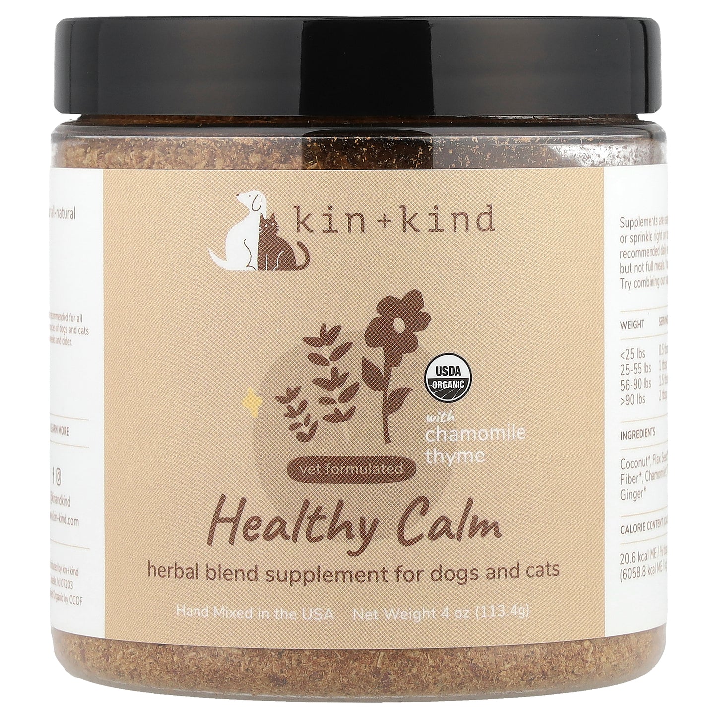 Kin+Kind, Healthy Calm, Herbal Blend Supplement for Dogs and Cats, With Chamomile Thyme, 4 oz (113.4 g)