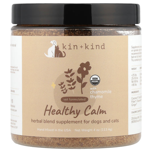 Kin+Kind, Healthy Calm, Herbal Blend Supplement for Dogs and Cats, With Chamomile Thyme, 4 oz (113.4 g)
