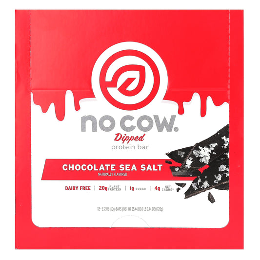 No Cow, Dipped Protein Bar, Chocolate Sea Salt, 12 Bars, 2.12 oz (60 g) Each