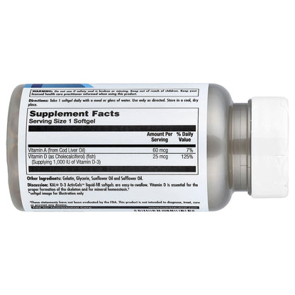 KAL, Vitamin D-3, 200 Softgels