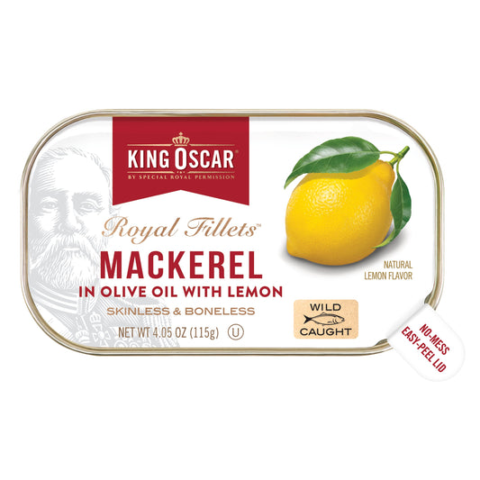 King Oscar, Royal Fillets, Mackerel in Olive Oil with Lemon, 4.05 oz (115 g)
