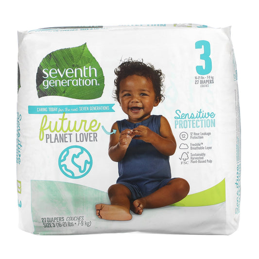 Seventh Generation, Sensitive Protection Diapers, Size 3, 16- 21 lbs, 27 Diapers