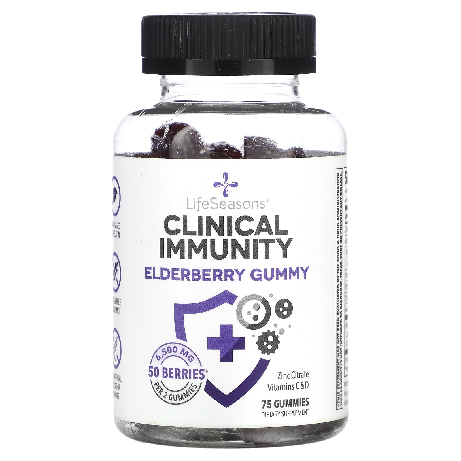 LifeSeasons, Clinical Immunity, Elderberry Gummy, 6,500 mg, 75 Gummies (3,250 mg per Gummy)