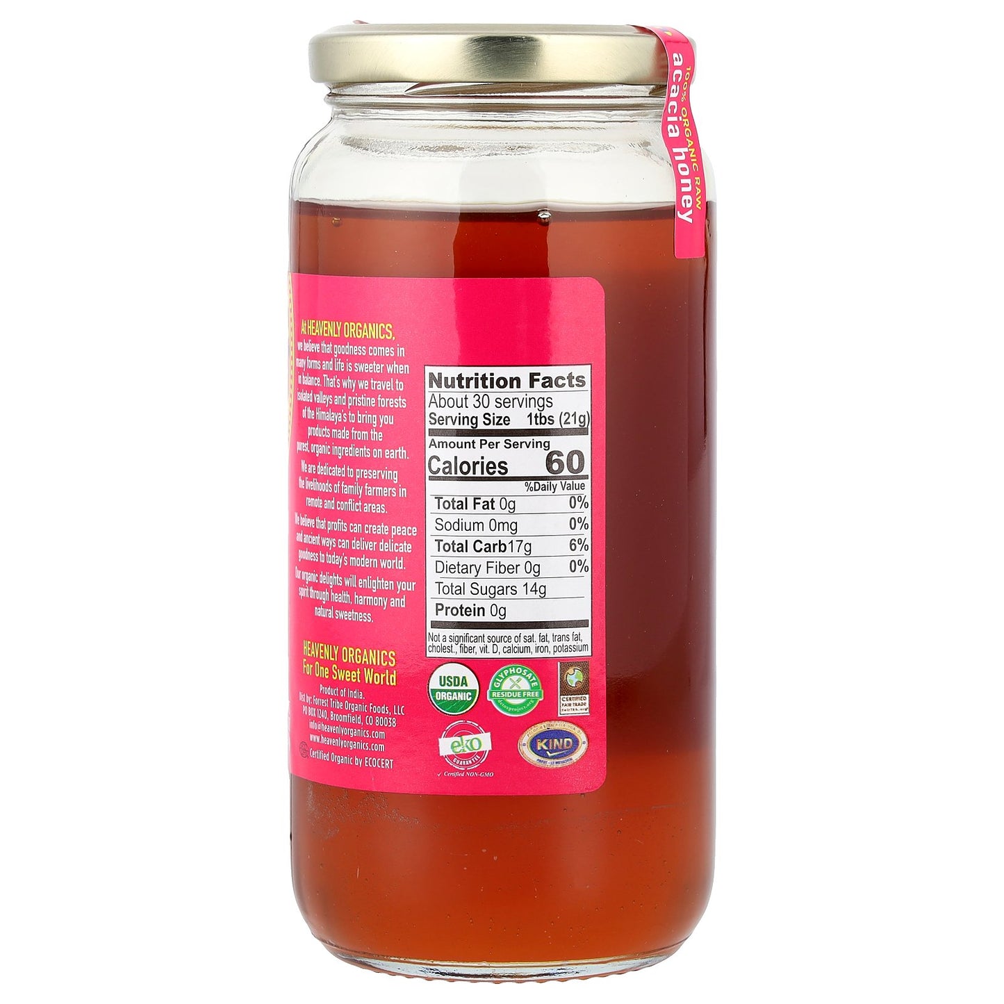 Heavenly Organics, 100% Organic Acacia Honey, Raw & Unfiltered, 22 oz (624 g)