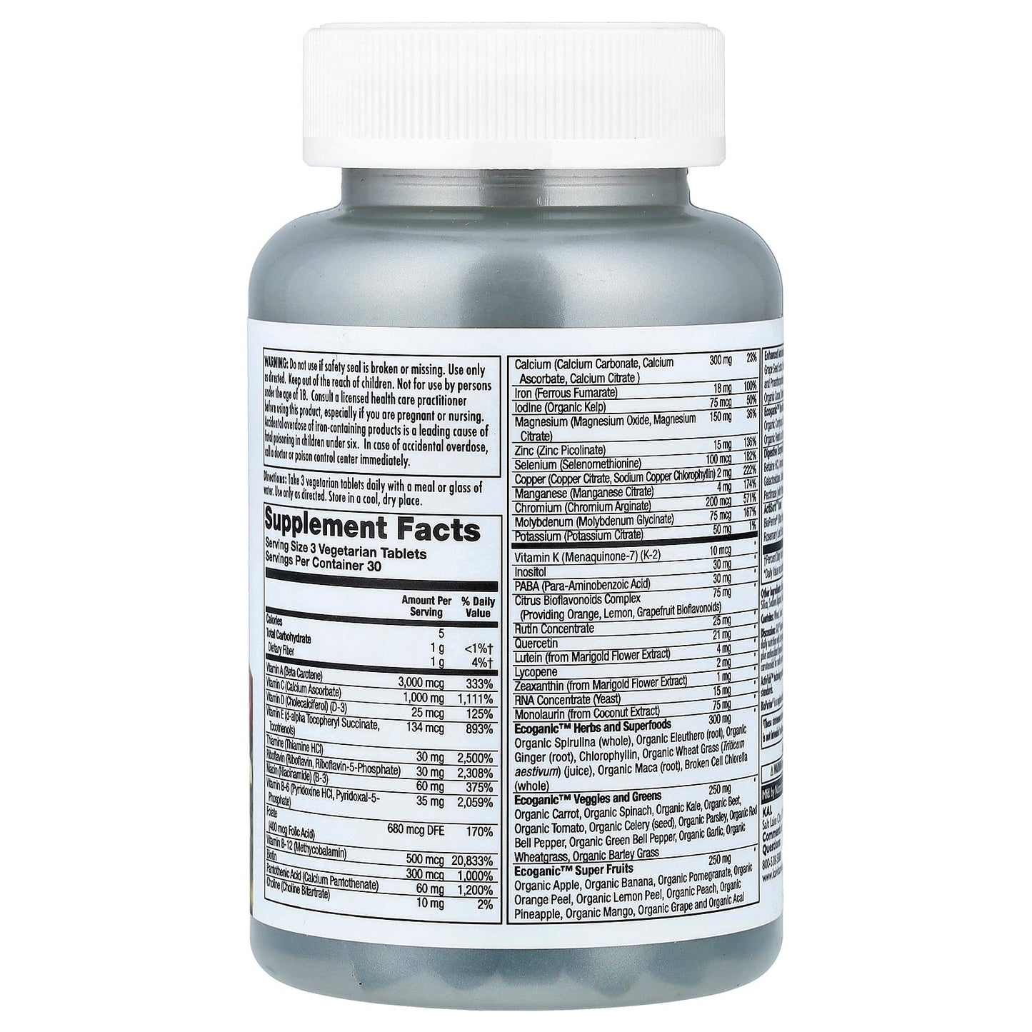 KAL, Enhanced Energy®, Whole Food Multivitamin, 90 VegTabs