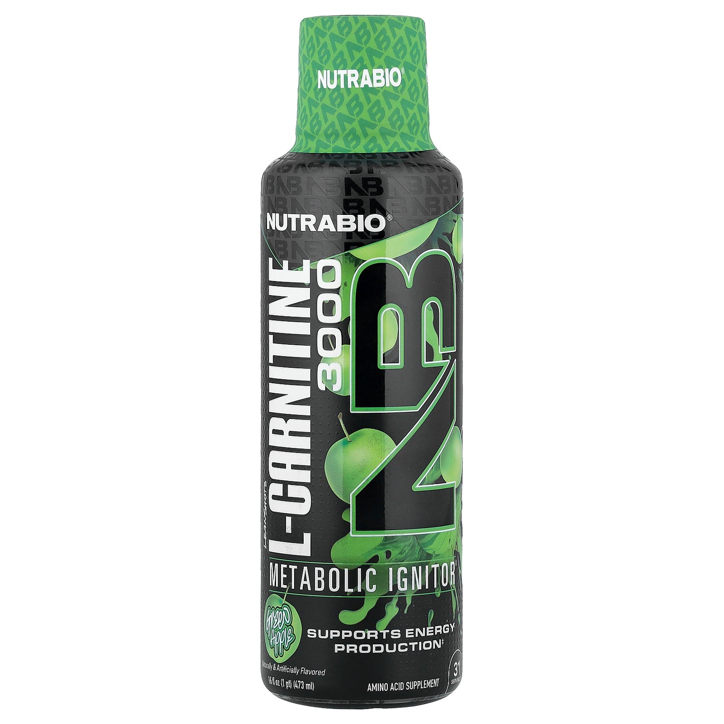 NutraBio, LeanShots L-Carnitine 3000, Green Apple, 16 fl oz (473 ml)