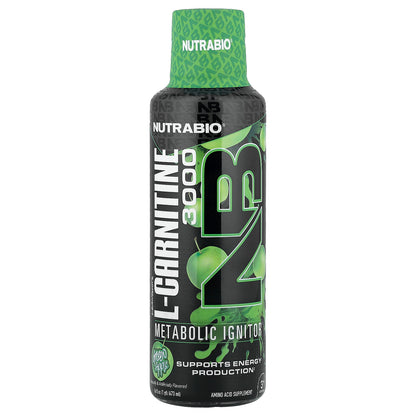 NutraBio, LeanShots L-Carnitine 3000, Green Apple, 16 fl oz (473 ml)