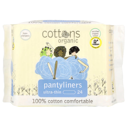 Cottons, 100% Cotton Comfortable, Pantyliners, Ultra-Thin, 24 Liners