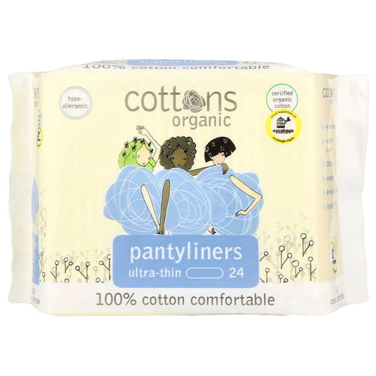 Cottons, 100% Cotton Comfortable, Pantyliners, Ultra-Thin, 24 Liners