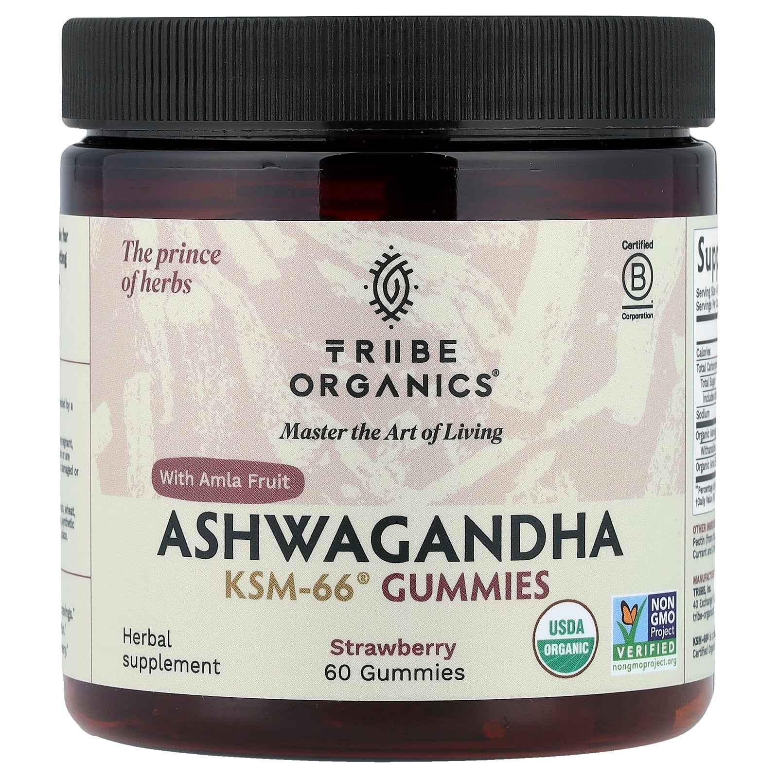 Tribe Organics, Ashwagandha KSM-66® Gummies with Amla Fruit, Strawberry, 60 Gummies