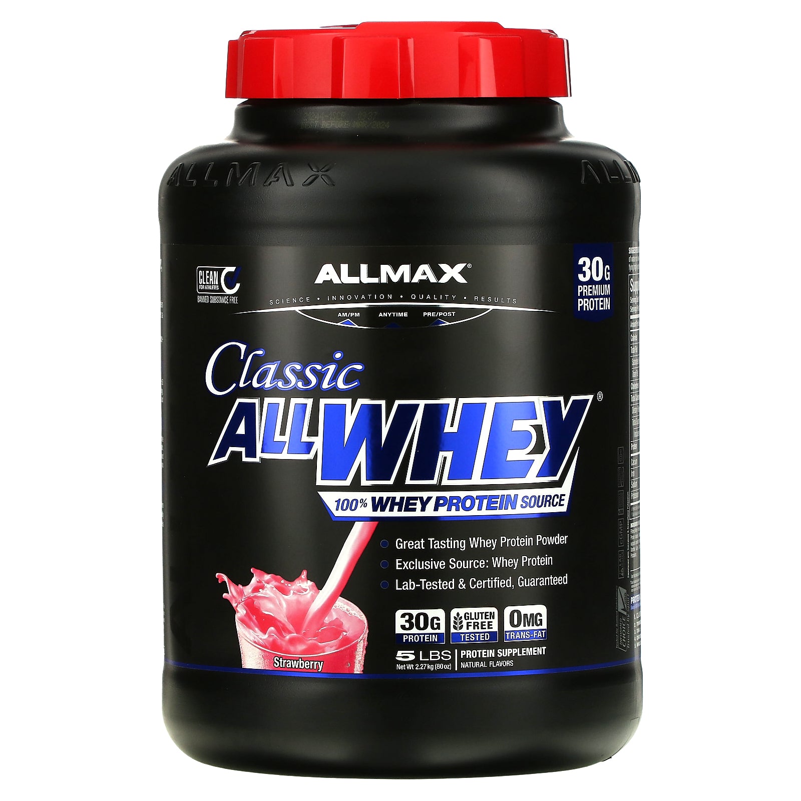 ALLMAX, CLASSIC ALLWHEY®, 100% Whey Protein Source, Strawberry, 5 lbs (2.27 kg)