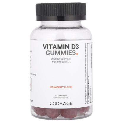 Codeage, Vitamin D3 Gummies, Strawberry, 5,000 IU, 60 Gummies