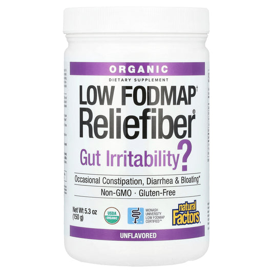 Natural Factors, Organic Low Fodmap† Reliefiber®, Unflavored, 5.3 oz (150 g)