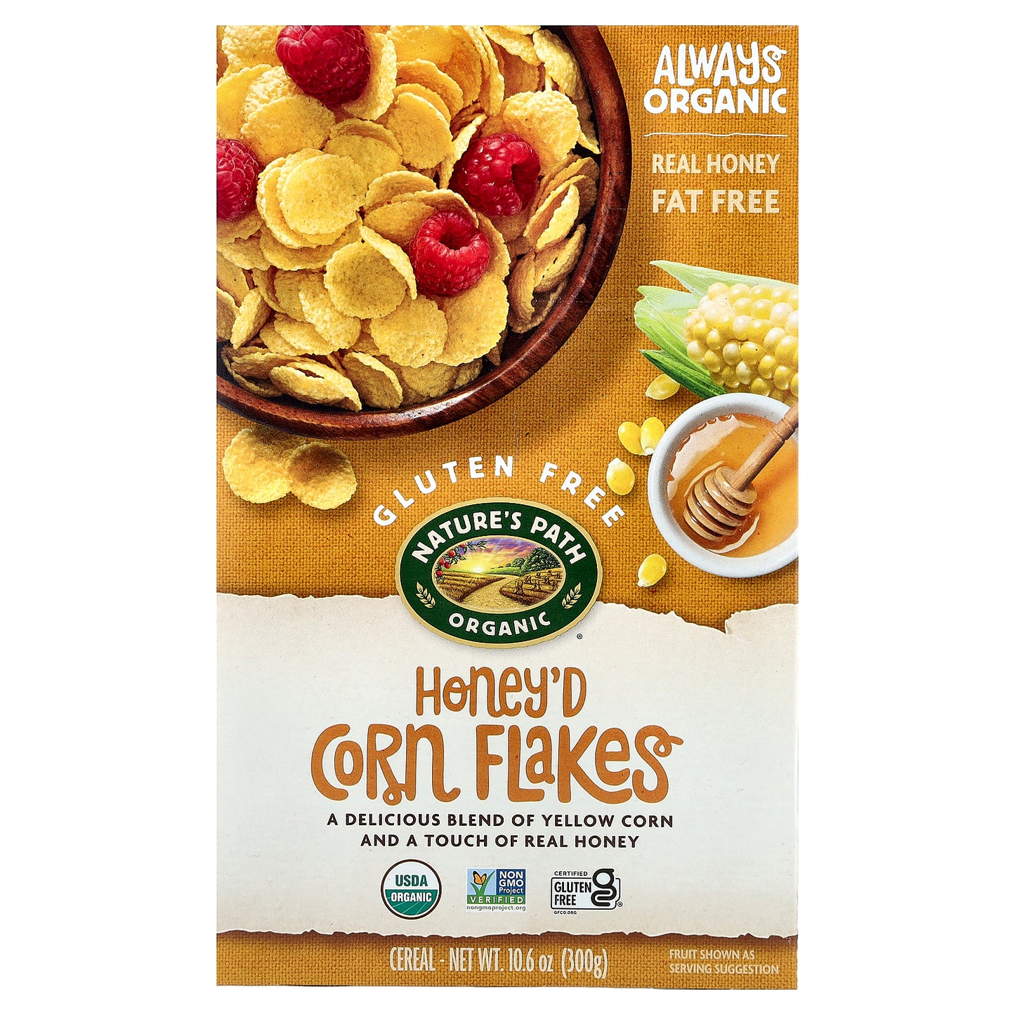 Nature's Path, Organic Honey'd Corn Flakes Cereal, 10.6 oz (300 g)
