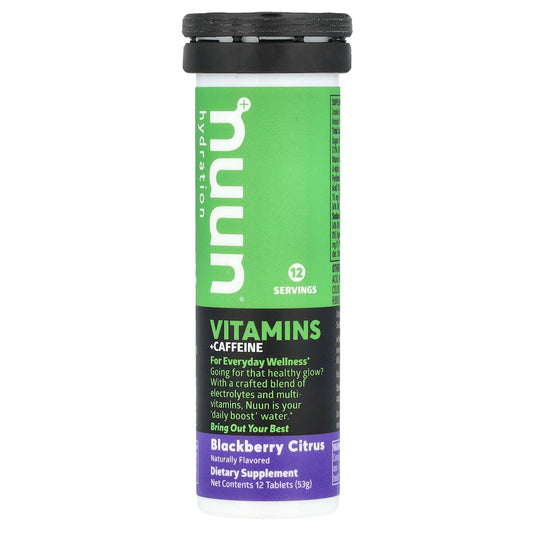 Nuun, Hydration, Vitamins + Caffeine, Effervescent Vitamin Supplement, Blackberry Citrus, 12 Tablets