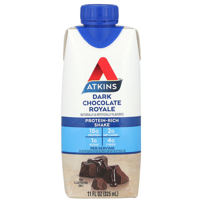 Atkins, Protein-Rich Shake, Dark Chocolate Royale , 4 Shakes, 11 fl oz (325 ml) Each