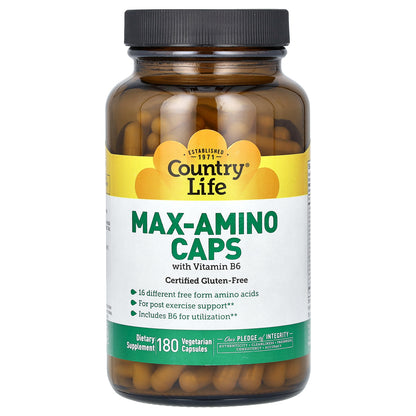 Country Life, Max-Amino Caps with Vitamin B-6, 180 Vegetarian Capsules