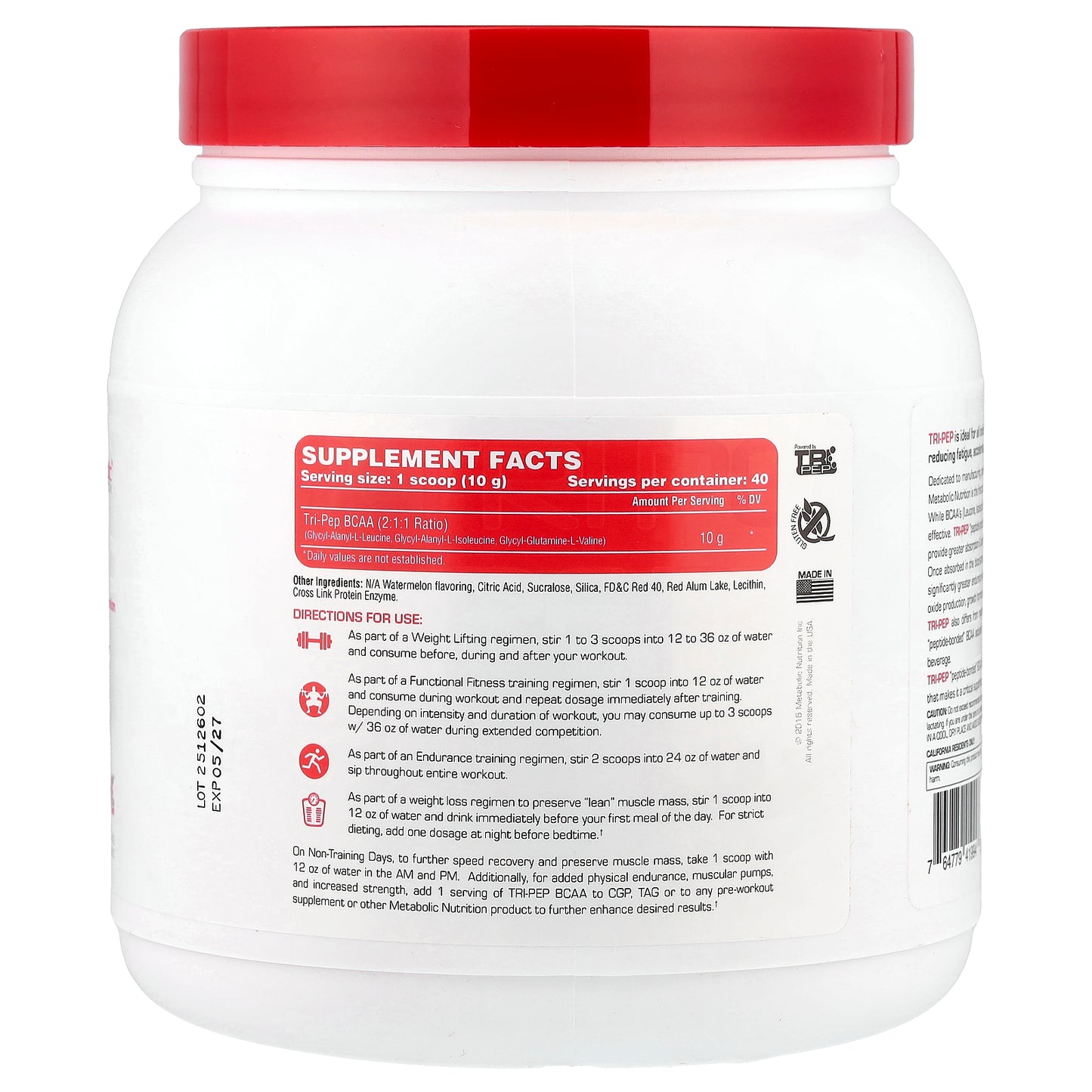 Metabolic Nutrition, Tri-Pep®, Branch Chain Amino Acid, Watermelon, 400 g