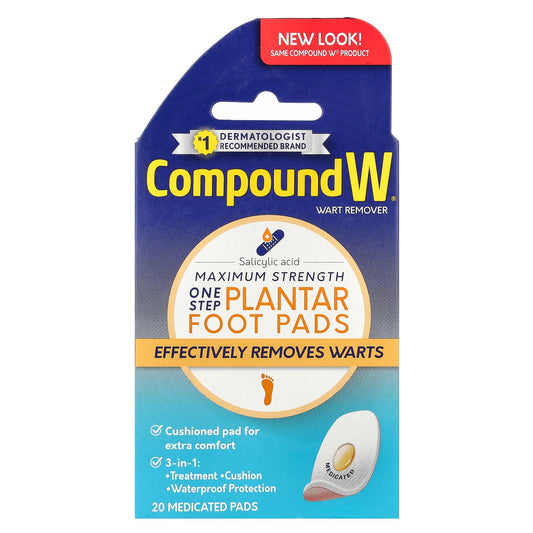 Compound W, Wart Remover, One Step Plantar Foot Pads, Maximum Strength, 20 Medicated Pads