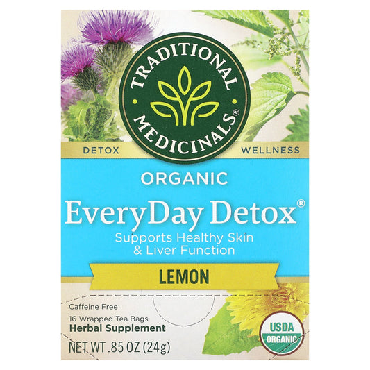 Traditional Medicinals, Organic EveryDay Detox®, Lemon, Caffeine Free, 16 Wrapped Tea Bags, 0.85 oz (24 g)