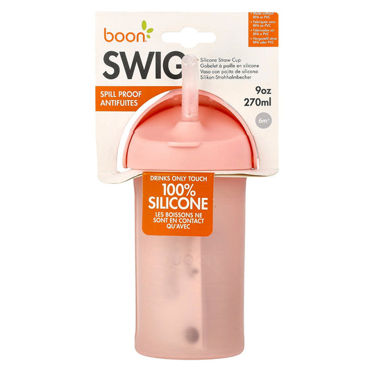 Boon, Swig Silicone Straw Cup, 6m+, Pink, 9 oz (270 ml)