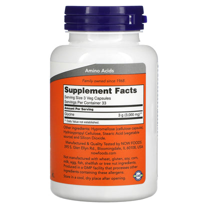 NOW Foods, Glycine, 1,000 mg, 100 Veg Capsules