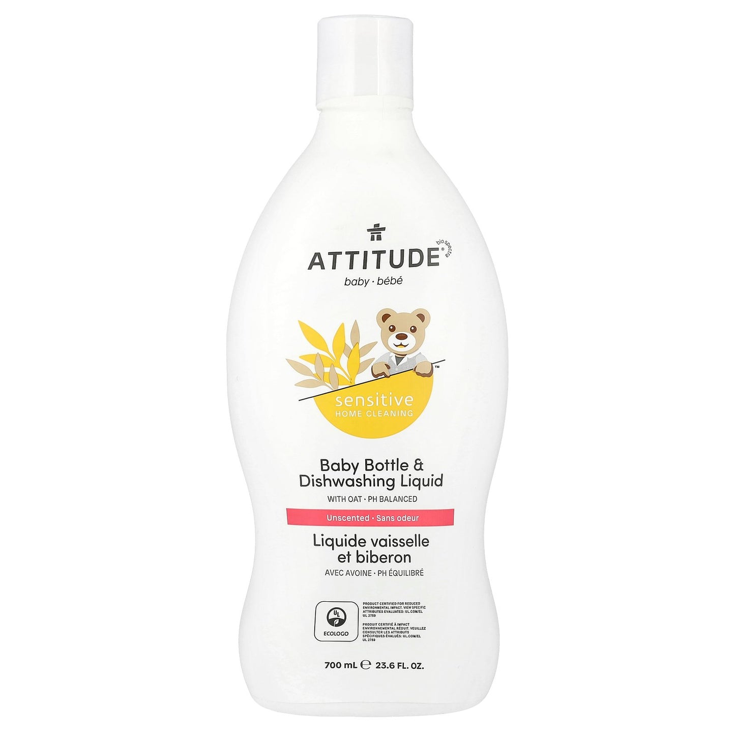 ATTITUDE, Baby Bottle & Dishwashing Liquid, Unscented, 23.6 fl oz (700 ml)