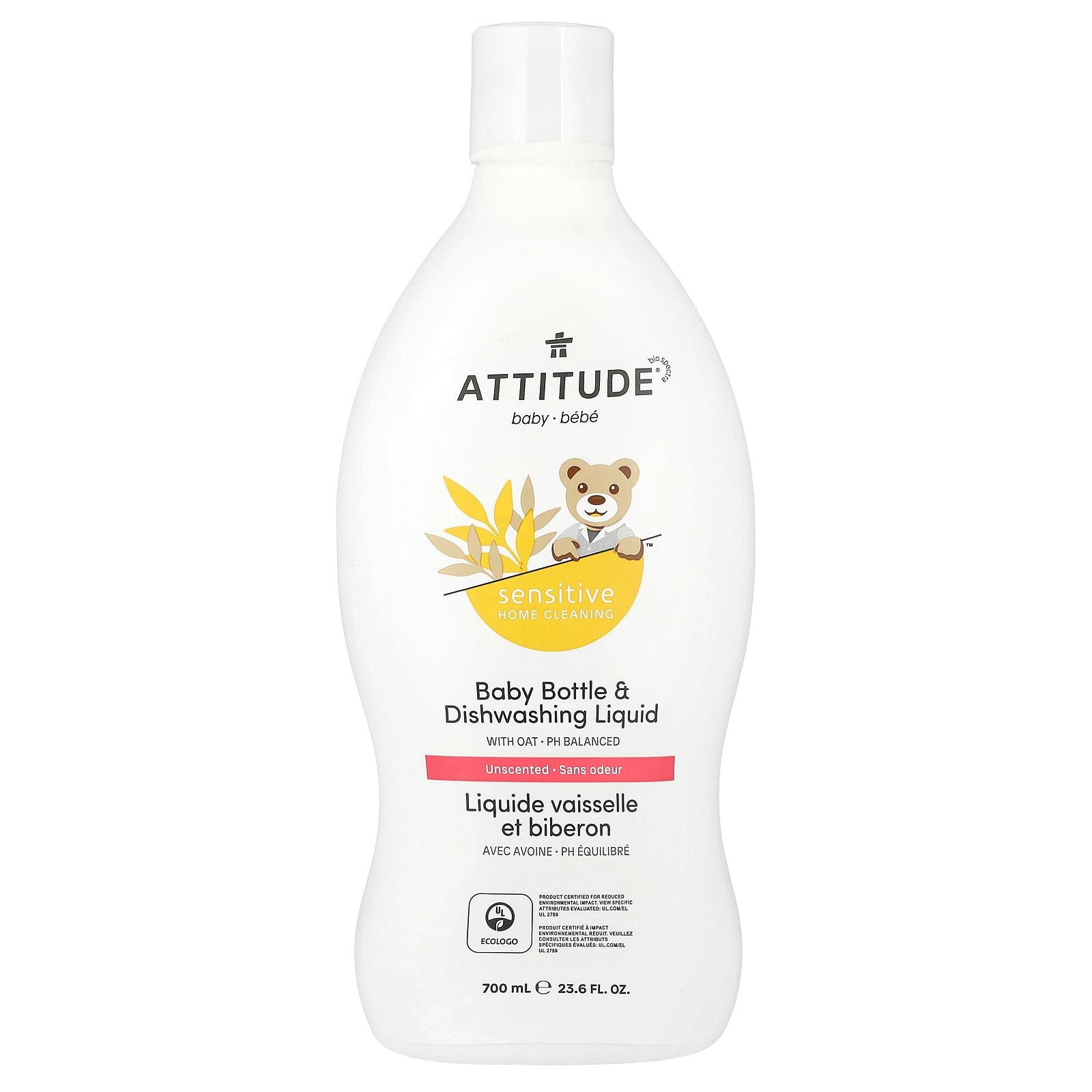 ATTITUDE, Baby Bottle & Dishwashing Liquid, Unscented, 23.6 fl oz (700 ml)