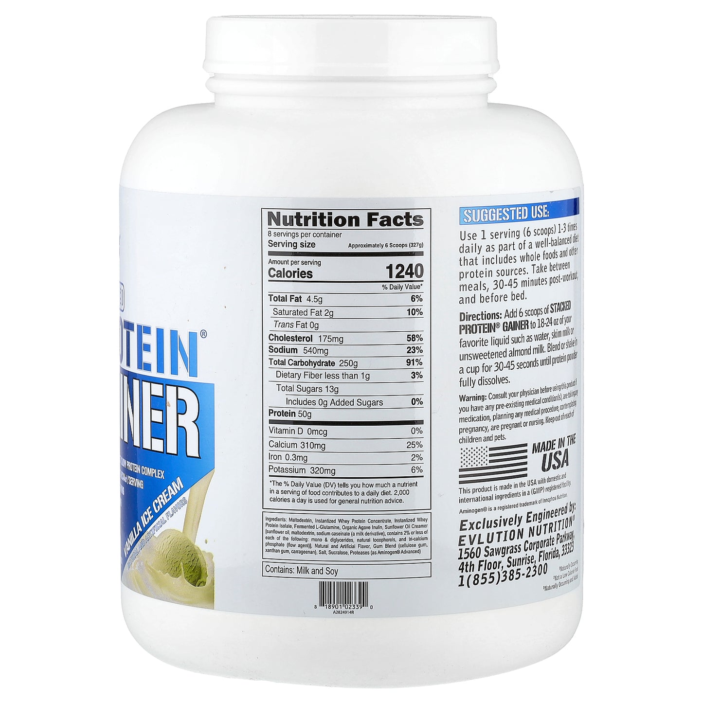 EVLution Nutrition, Stacked Protein® Gainer, Vanilla Ice Cream, 6 lb (2.72 kg)