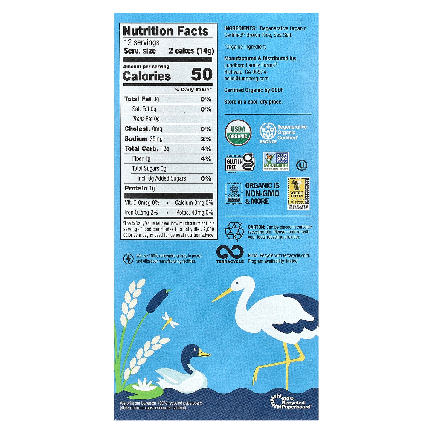 Lundberg, Organic Thin Brown Rice Cakes, Lightly Salted, 6 oz (168 g)